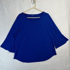 Apt 9 Women's Blouse Blue Sz 2XL Top Long Sleeve Bell Sleeve Polyester Crew Neck